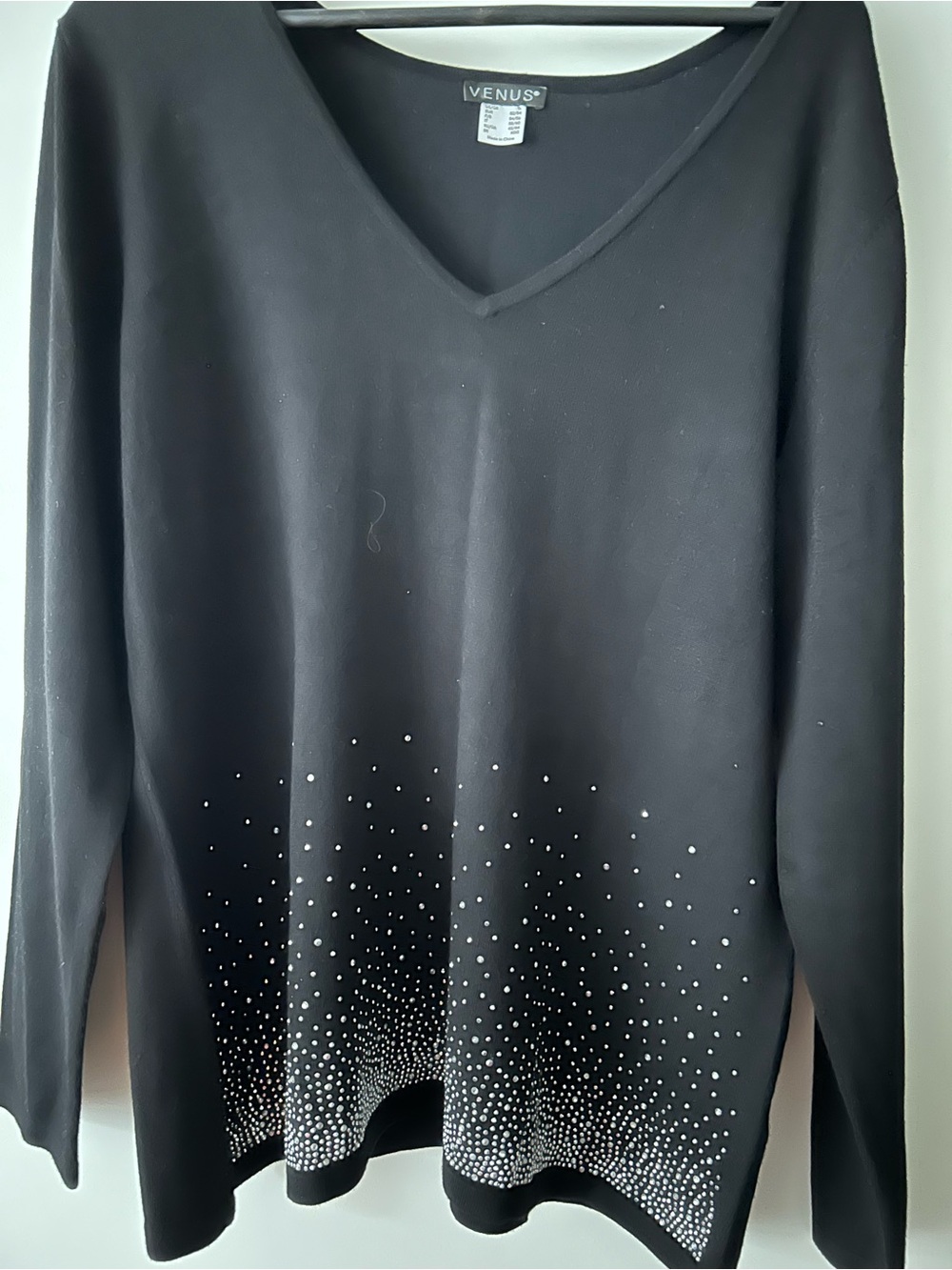 VENUS Black V-Neck Sweater with Studded Front